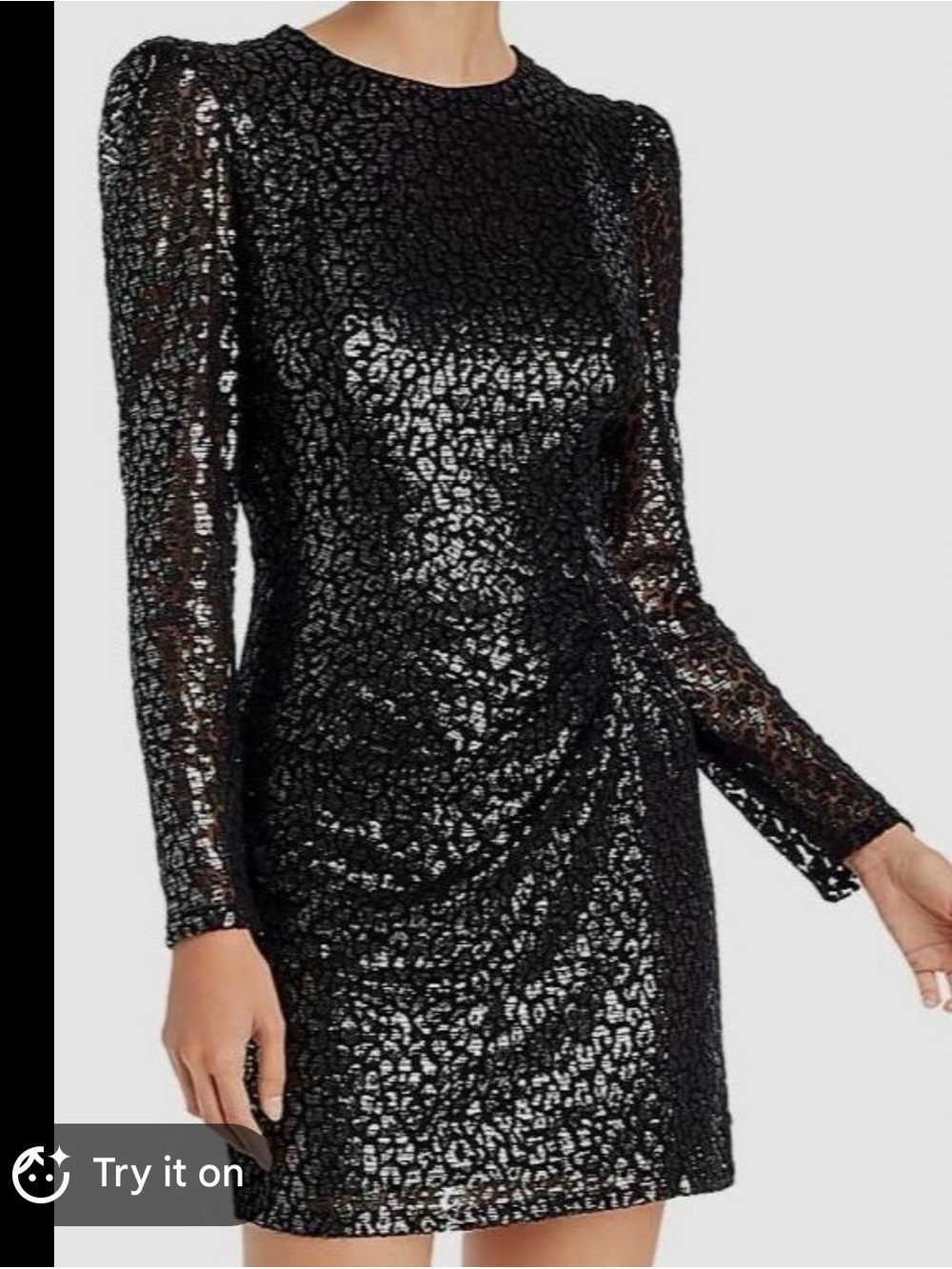 Aqua Black silver Long-Sleeve Party Dress